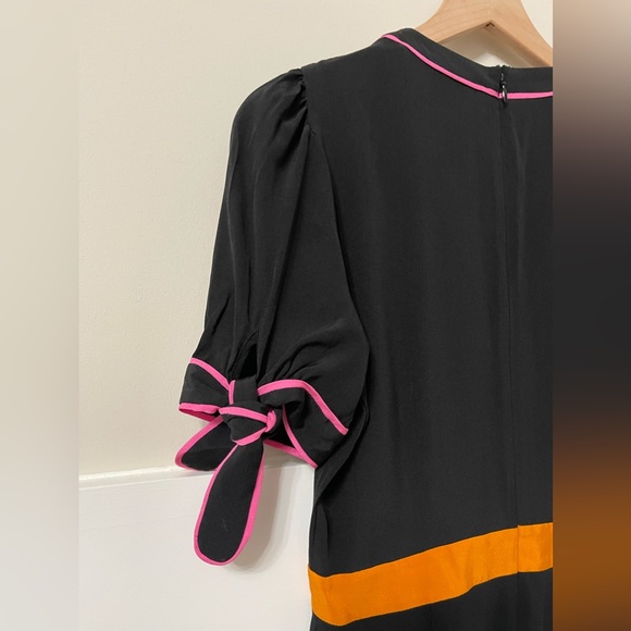 Diane Von Furstenberg Olga Black Pink Orange Silk Blend Flare Jumpsuit Size 14 - Picture 5 of 8